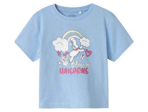 Lyseblå T-Shirt med print af enhjørning og regnbue fra name it 13241599 Serenity